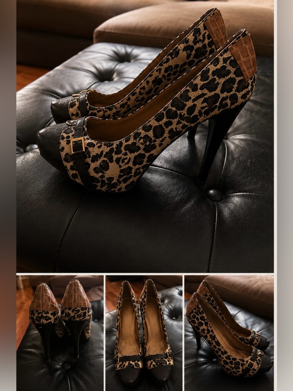 Leopard Print Stiletto Pumps - Brown/Black